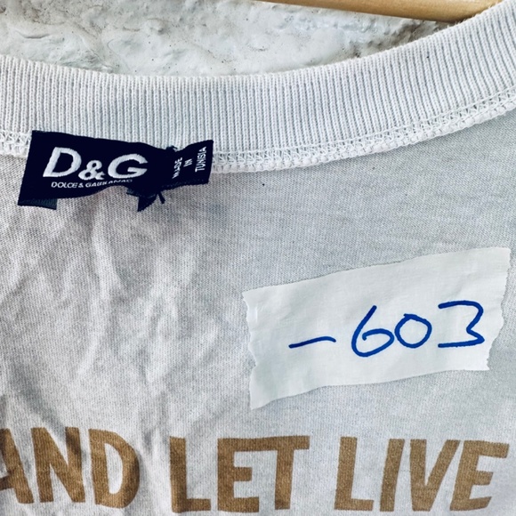 Vintage Dolce Gabbana T-Shirt 90s Big Logo Monogram Luxury Man Beige Size M - Picture 6 of 7